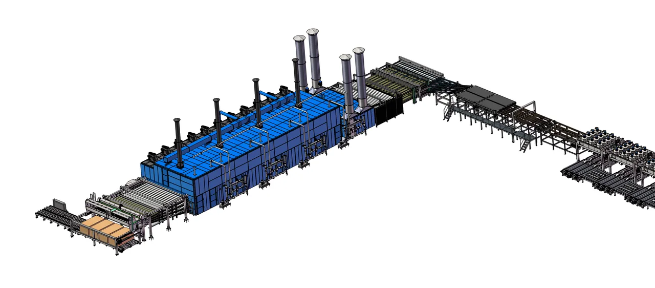 Automatic Veneer Drying Line 3D Layout Schematic