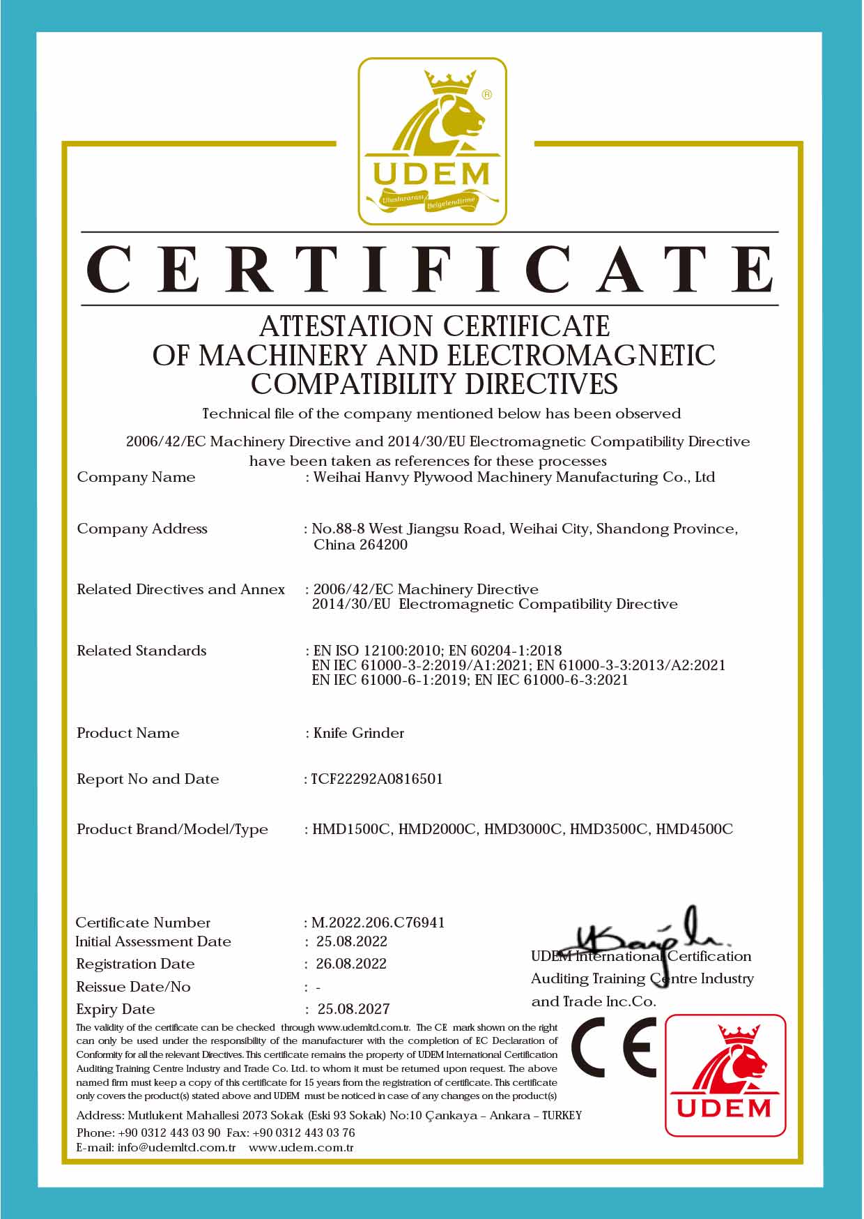 CE Certificate of Compliance - Heavy Woodworking